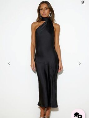 Hello Molly Black One-Shoulder Satin Midi Dress